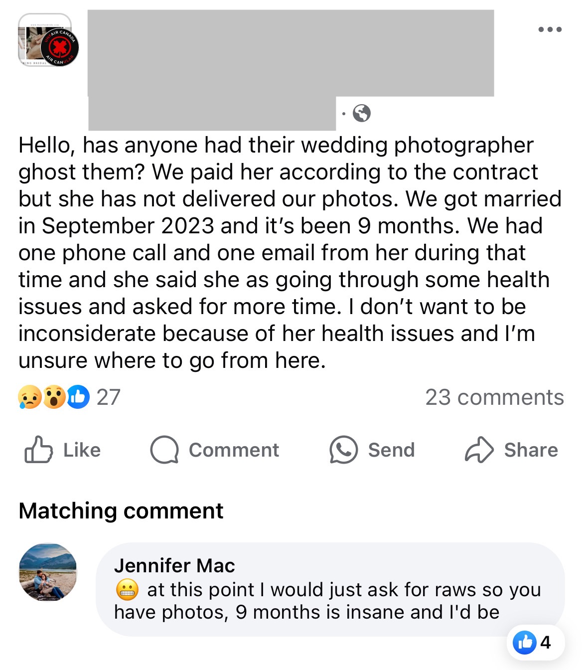 Wedding vendor complaint
